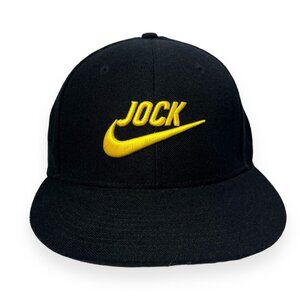 Nike Jock‎ Hat Cap Fitted 7 3/8 Black Gold Swoosh Wool Blend
